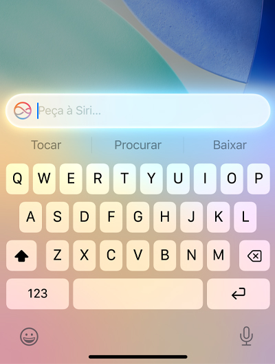 Um campo de texto na parte superior do teclado do iPhone diz: Pedir à Siri.