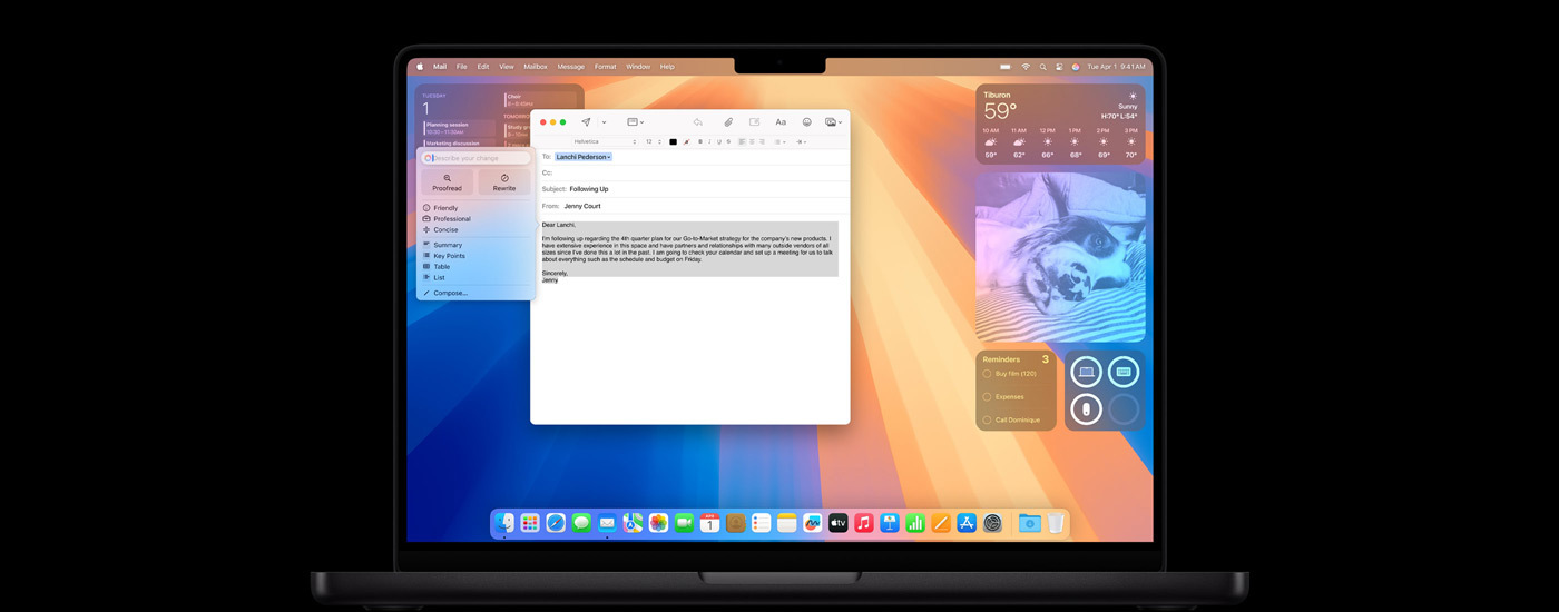 Um iPhone e um Mac a mostrarem a Apple Intelligence.