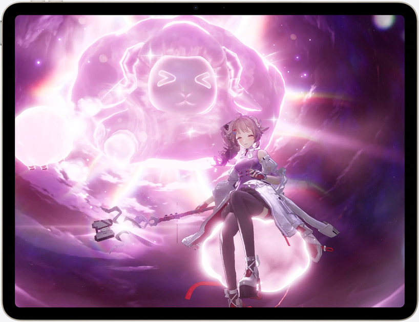 En scene fra det actionfyldte videospil Arknights Enfield vist på iPad Air