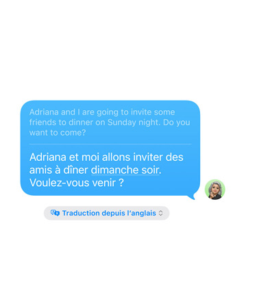 Fonctionnalité Traduction en direct en cours d’utilisation dans Messages