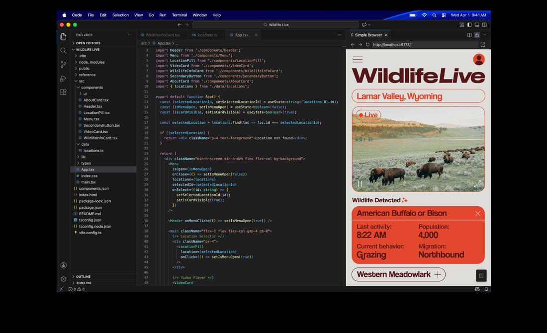 Layar MacBook Pro menampilkan kode untuk suatu aplikasi menggunakan Visual Studio Code