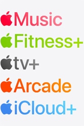 أيقونات تطبيقات Apple Music و+Apple Fitness و+Apple TV وApple Arcade و+iCloud