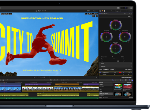 لقطة جزئية لشاشة MacBook&nbsp;Air، تعرض تعديل فيديو لإبراز قدرات شريحة&nbsp;M5‏