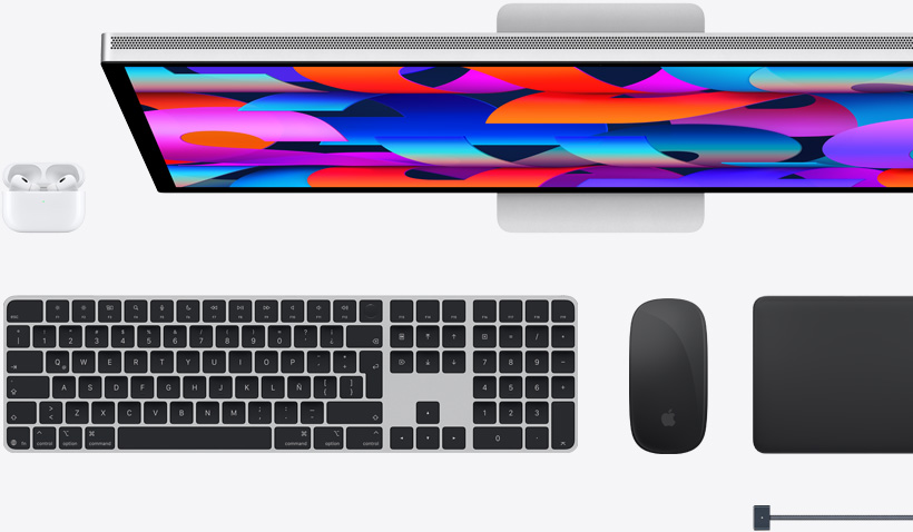 Accesorios para la Mac: AirPods, Studio Display, Magic Keyboard, Magic Mouse, Magic Trackpad, cable de carga MagSafe
