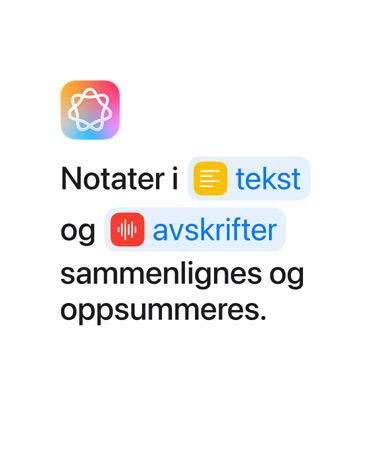 Notater i tekst og avskrifter sammenlignes og oppsummeres. Ordene «Text» og «Transcription» vises i blått, slik de blir i Snarveier-appen.
