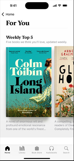 iPhone screen displaying the For You section in the Books app. The Weekly Top 5 list is shown