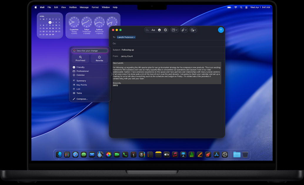 Narzędzia pisania Apple Intelligence wykorzystywane do przygotowania wiadomości e-mail