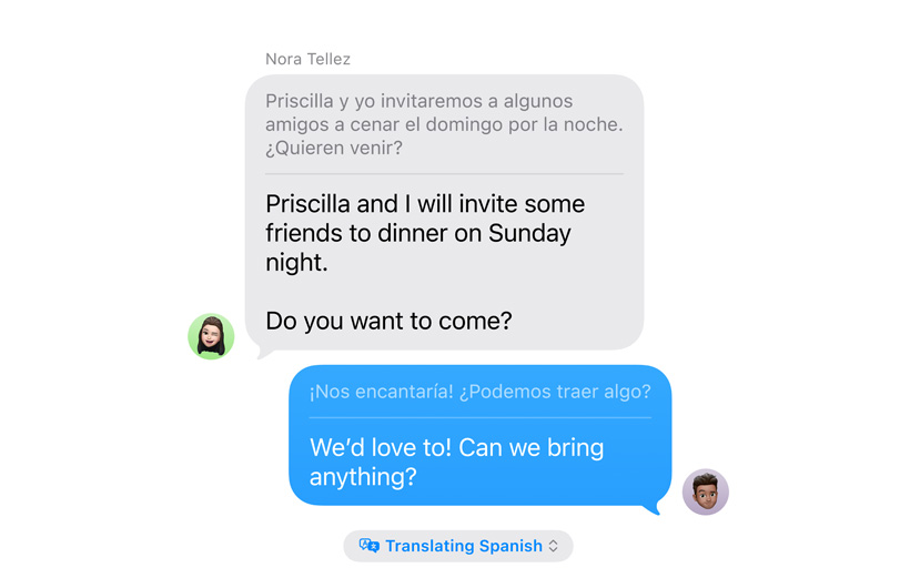 Messages app showing Live Translation