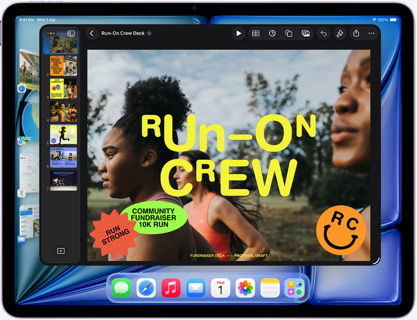 iPad Air, landscape orientation, screen displays Keynote presentation