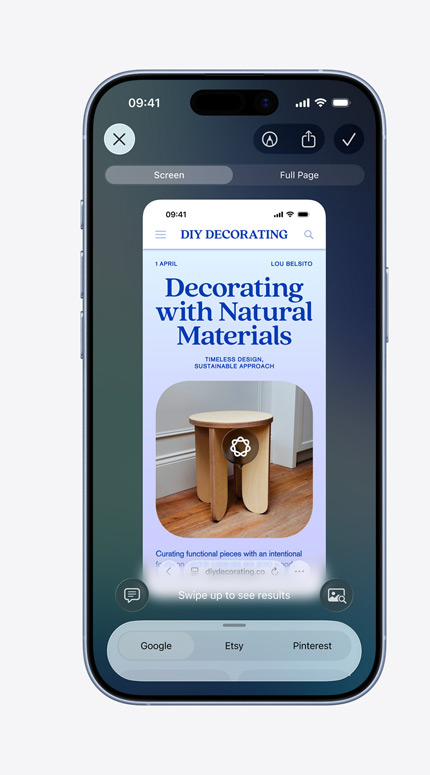 iPhone screen showing visual intelligence being used for interior decorating