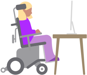 Person in motorised wheelchair looking at a Mac computer on a desk