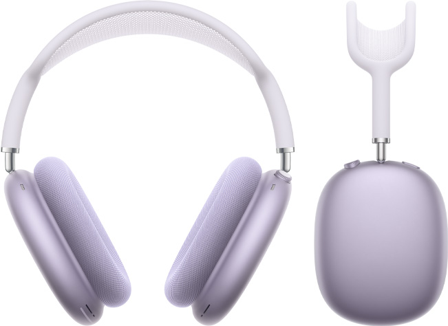AirPods Max 2 headphones, front exterior and side profile view, purple colour