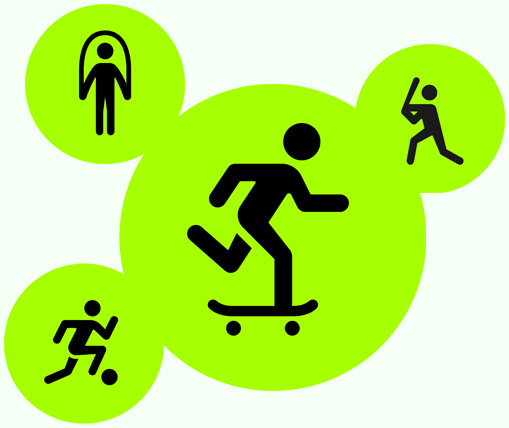 Workout app icons: Jump Rope, Soccer, Outdoor Skating, Baseball