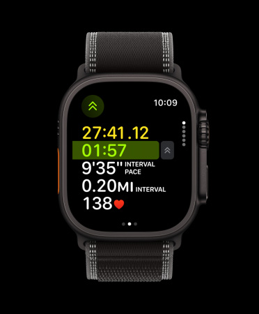 Apple Watch Ultra 3, kleur zwart, kast van titanium, hardloopwork-out, volgende interval