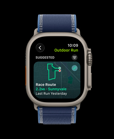 Apple Watch Ultra 3, kleur naturel, kast van titanium, Route, work-out Buiten Hardlopen, bandje, Trail-bandje, kleur blauw/felblauw