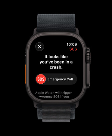 Apple Watch Ultra 3, black colour, titanium case, crash detection notification, emergency call prompt, Apline Loop, black colour