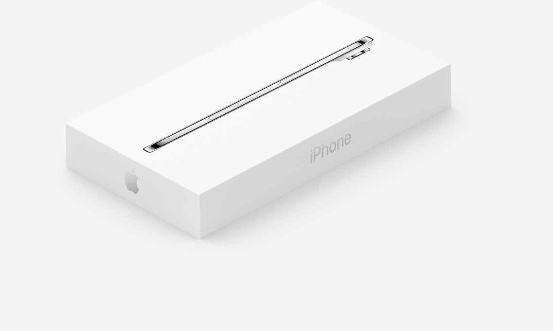 Verpakking van iPhone Air, wit, zijkant van iPhone Air afgebeeld op het deksel, het woord iPhone op de zijkant