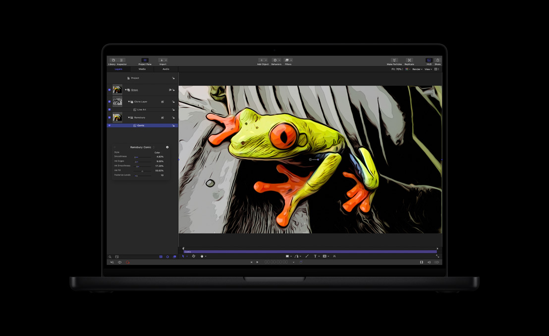 MacBook Pro 16, photo of green frog being converted into an illustration