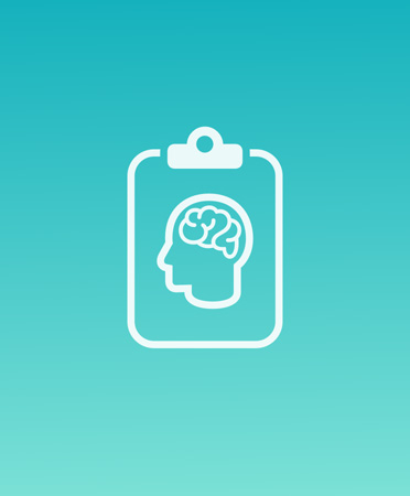 Gradient teal card, white Mental Wellbeing icon on a clipboard in centre