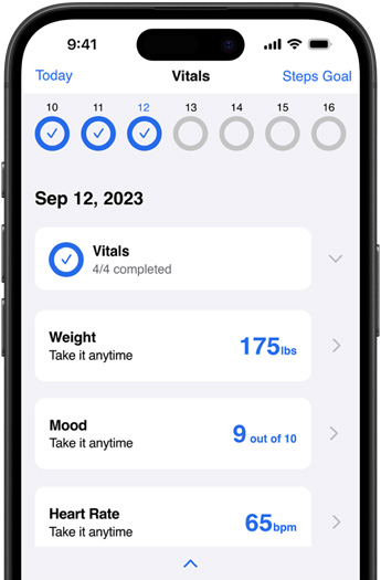 iPhone يعرض تطبيق Corrie&nbsp;Health.‏