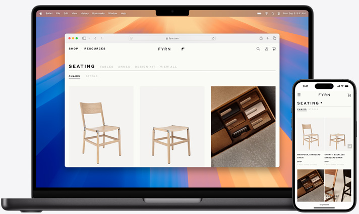 MacBookin ja iPhonen näytöillä näkyy molemmissa sama Safarin sivu