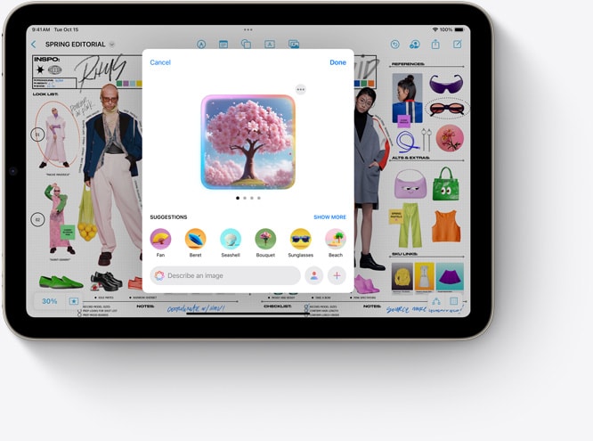 iPad mini a mostrar o Image Playground, uma nova funcionalidade da Apple Intelligence que pode usar no Freeform.