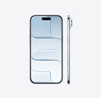 „iPhone Air“, priekinė pusė, dangaus žydros spalvos, „Dynamic Island“ centre viršutinėje dalyje, šoninė pusė, labai plonas profilis, šoninis mygtukas, kameros valdiklio mygtukas