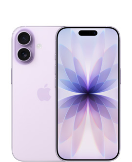 iPhone 17, back exterior, lavender colour,  Dual Fusion Camera System at top left, centred Apple logo, front exterior, lavender colour, Dynamic Island centred at top