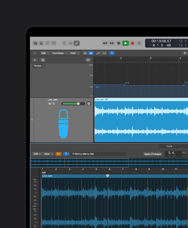 MacBook Pro 16″ screen waveform showing tempo sync