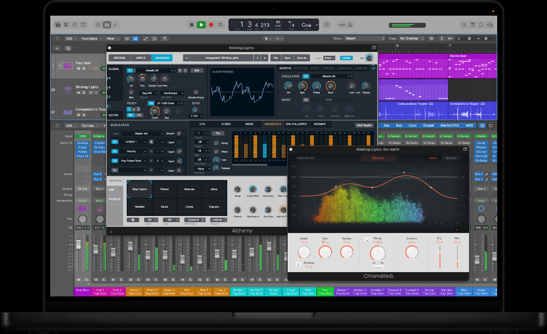 MacBook Pro 16″ screen showing vocal sample window and stereo out window
