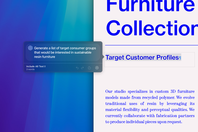 أدوات الكتابة في Apple&nbsp;Intelligence تلخص بحثاً أكاديمياً