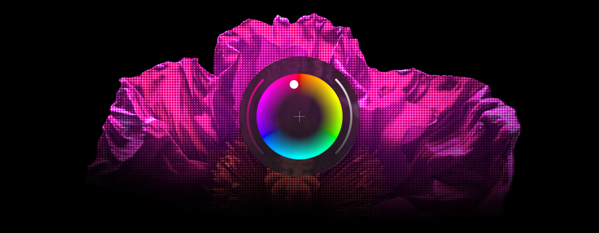 Pink textured object, Pixelmator Pro Colour Picker tool at the centre