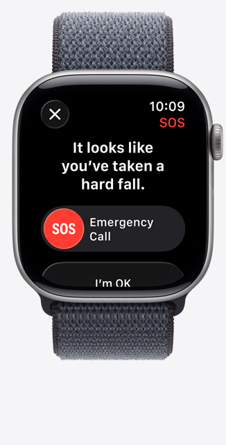 Apple Watch Series 11, aluminium case, space grey colour, hard fall notification, emergency call option, Sport Loop, anchor blue colour
