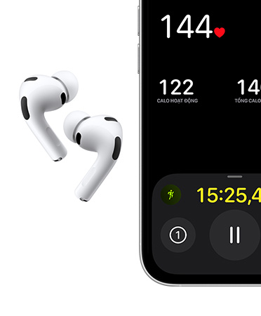 AirPods Pro 3, white color, earbuds, silicone tips, microphone, iPhone, Outdoor Run workout onscreen